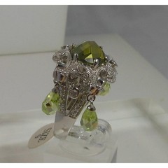 Vintage Sterling Silver Glamour Cocktail Ring Sim Peridot Briolette Drops Size 9