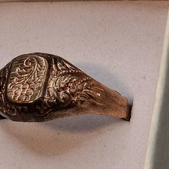 Antique Edwardian Gold Tone Shield Signet Ring Botanical Floral Crest Size 10