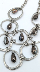 Vintage Statement Necklace Smoky Gray Czech Glass Drops Silver Tone