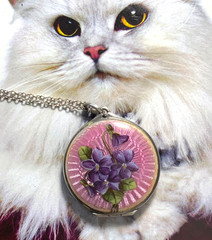 LOVELY Antique STERLING ENAMEL GUILLOCHE PINK LOCKET w VIOLETS Necklace M*I*N*T