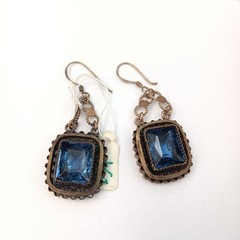 Vintage Bezalel Silver Earrings Filigree Blue Glass Jerusalem Early Production