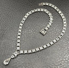 Vintage Art Deco Open Back Crystal Tennis Necklace Silver Tone Y Drop Choker