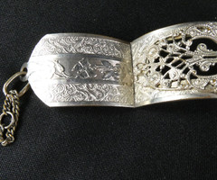 Vintage Silver Plate Filigree Hinged Bangle Bracelet 1930’s Anna Donnally