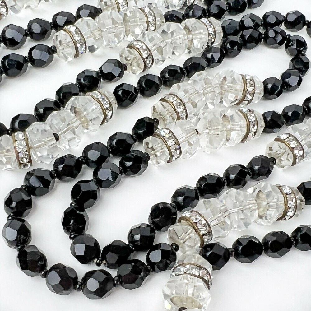 French Jet, Clear Crystals and Rhinestone Rondelles Very LONG Necklace (NK2237)