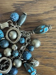 Vintage Charm Bracelet Blue Goldtone Elephant Beads Signed Roxsann