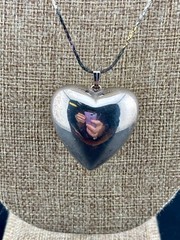 Vintage Silver Tone Puffy Heart Pendant Necklace 28″ Chain 1980s Fashion Jewelry