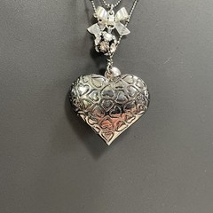 Gothic Betsey Johnson Snake Pattern Glass Heart & Bow Rhinestone Dual Necklace