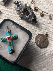 Lot Of Misc. Vintage Jewelry,Cross,Tiger Eye Cufflinks, Bracelets…