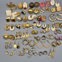 Vintage 1980s Pierced Earring Lot Gold Tone 45 Pairs Monet Trifari