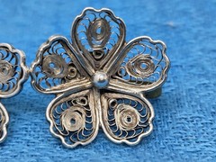 Sterling Silver Filigree Flower Screw-back Earrings Studs Vintage Dainty .75″