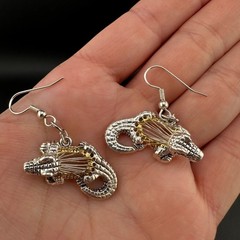 Vintage Pierced Earrings Silver Gold Tone Alligator Crocodile Two Tone Metal