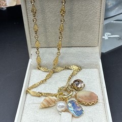 Gorgeous Vintage Sun, Sand, Sea & Sky Charms on Vtg Gold Plated Chain Necklace