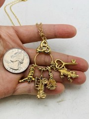 Vintage Signed Monet Gold Tone Charm Holder Heart Key Christmas 16” Necklace