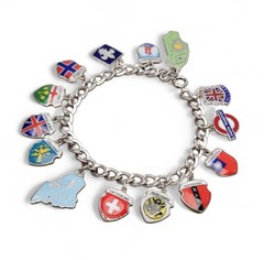 ​VTG Sterling Silver Enamel Travel Shield Charm Bracelet 25g Formosa London Well