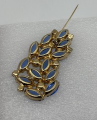 Vintage Blue Navette and Clear Prong-Set Rhinestone Brooch Open Back, Not Signed