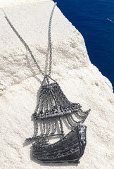 Vintage Sailing Ship Necklace Silver Tone Big Nautical Pendant Brutalist 60s 70s