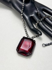 Kenneth Jay Lane Huge Red Glass Pendant Crystal Tennis Chain Necklace KJL