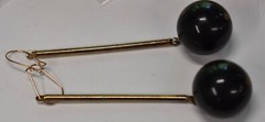VINTAGE BLACK BALL DANGLE EARRINGS*PLASTIC DROPS* 3 INCHES * 1970s 1960s