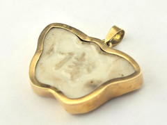 Antique Siam Blue White Porcelian Butterfly Gambling Token 14k Gold Pendant