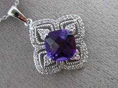 ESTATE 2.46CT DIAMOND & AMETHYST 14K WHITE GOLD SQUARE FILIGREE FLOATING PENDANT