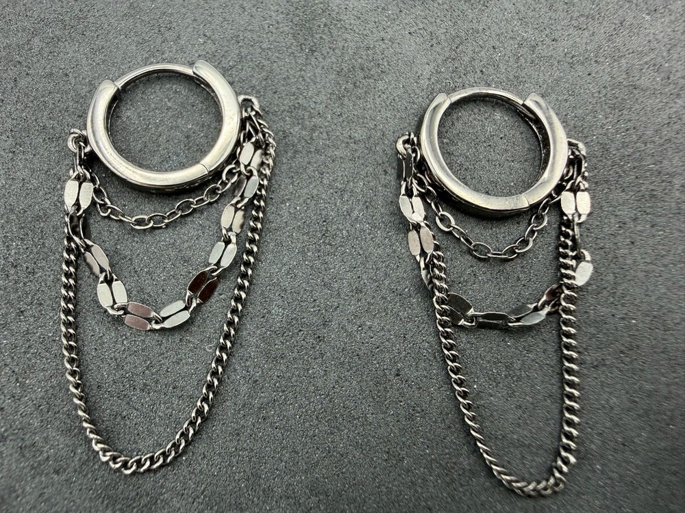 2.29g Vintage Sterling Silver 925 Hoop Earrings Chain Dangle Drop Layered M
