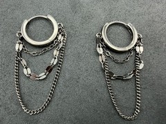 2.29g Vintage Sterling Silver 925 Hoop Earrings Chain Dangle Drop Layered M