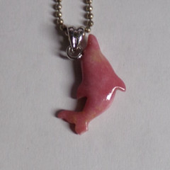 Vintage Pink Dolphin On 15 5/8″ Ball Chain Necklace – Marked .925, KC & Italy