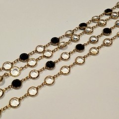 Vintage Swarovski Crystal Necklace Black & Clear Signed Gold Tone double strand