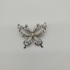 Vintage Small Silver Tone Butterfly Brooch with Clear and AB Rhinestones