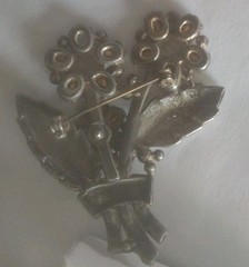 Vtg KC Brooch Silver, Pink & Rhinestone