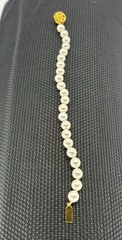Vintage Faux Pearl Bracelet Flower Shaped Clasp Marked G. Silver 7MM Faux Pearls