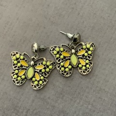 Yellow enamel 90s Butterfly Earrings Pierced filigree Y2K Spring jewelry