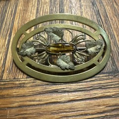 Vintage Art Nouveau BROOCH PIN Ivy Detail Gold Tone Signed GLP