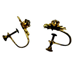 Vintage Sun Earrings Rhinestone Gold Tone Screw Back Dainty Everyday Retro