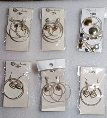 6 Pairs NEW VINTAGE DANGLE HOOPS EARRINGS PIERCED DROP BIG CLASSIC • OLD STOCK