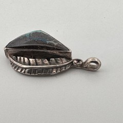 Signed RS Sterling Silver Boulder Opal Pendant Blue Green Purple Flash Artisan