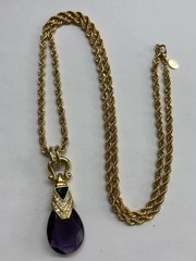 Nolan Miller Glamour Collection Gold Tone purple lucite Pendant Necklace