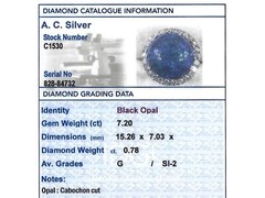 Antique 7.20Ct Black Opal and 0.78Ct Diamond, Platinum Dress Ring Circa 1930