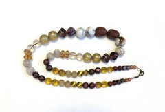 Chunky Long 30″ graduated necklace brown and white agate stone, glass, plastic