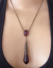 Vintage Necklace Art Nouveau Lavalier Pendant Antique Amethyst Czech Glass