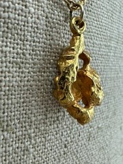 Vintage Ronte of Hollywood Gold Nugget Pendant Necklace Card 24K GP 1970s 1980s
