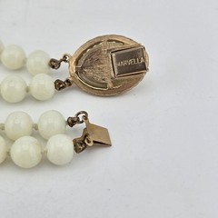 Vintage Marvella Signed Double Strand White Glass Beaded Necklace Hand-Knotted