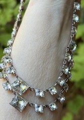 Antique Sterling Silver Prong Set Silver Backed Georgian Paste Necklace 15.5 In.