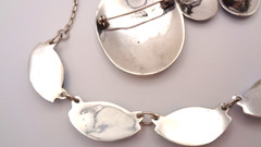 Vintage Sterling Silver Siam Niello Blue Enamel Necklace Brooch Clip Earring Set