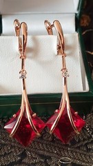 Vintage 1990s 14 Ct Rolled Gold Ruby / Zircons Earrings-Hallmarked 585 RG.