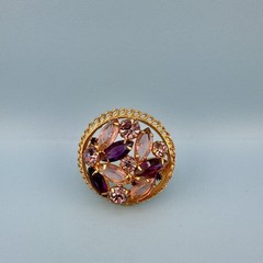 Vintage Rhinestone Brooch Round Pink Purple Marquise Stones Open Back Gold Tone