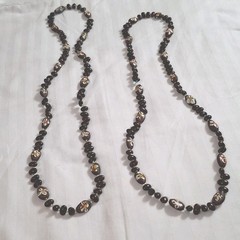 Vintage Lot 2 Necklaces Natural Wood Seeds Beads Handmade Painted Art 30″-32″L
