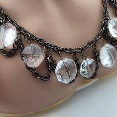 Cg Signed Gun Metal Gray Chain Acrylic And Glass Beaded 19″ Necklace