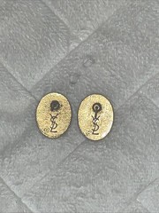 Vintage YSL Yves Saint Laurent Mabe pearl Gold Tone Post Earrings Posts At Angle