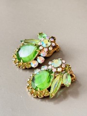 Vintage Verified JULIANA D&E BOOK SET Green Striped Crest Brooch & Earring Set